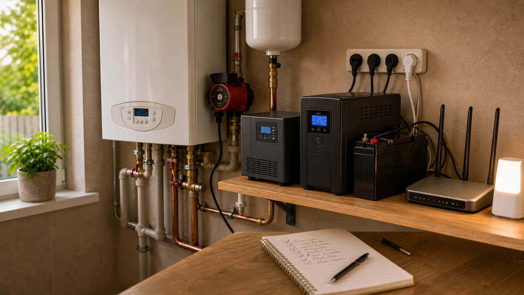 Газовий котел зі стабілізатором UPS і роутером для резервного живлення