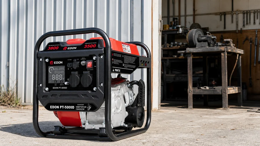 Инверторный генератор EDON PT-5000D возле мастерской