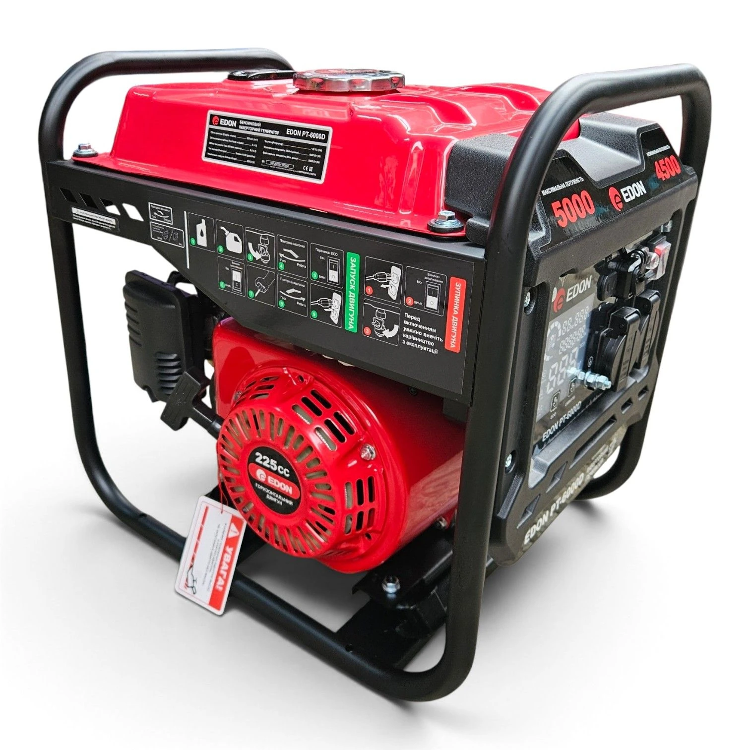 Боковой вид генератора Edon PT-6000D и ручной стартер