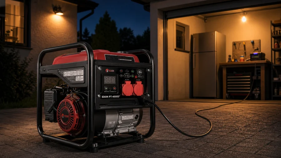 Генератор Edon PT-4000D возле дома при резервном питании