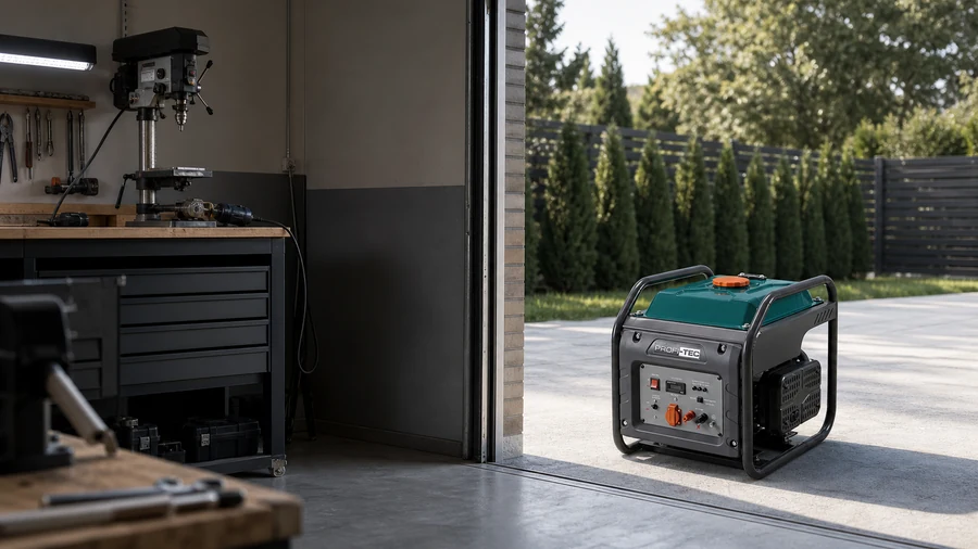 Работа генератора PROFI-TEC GIG3200i возле мастерской