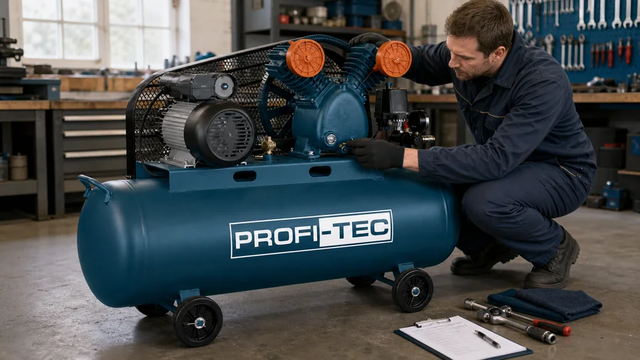 Проверка уровня масла и ременного ограждения PROFI-TEC OC-100V2-3F