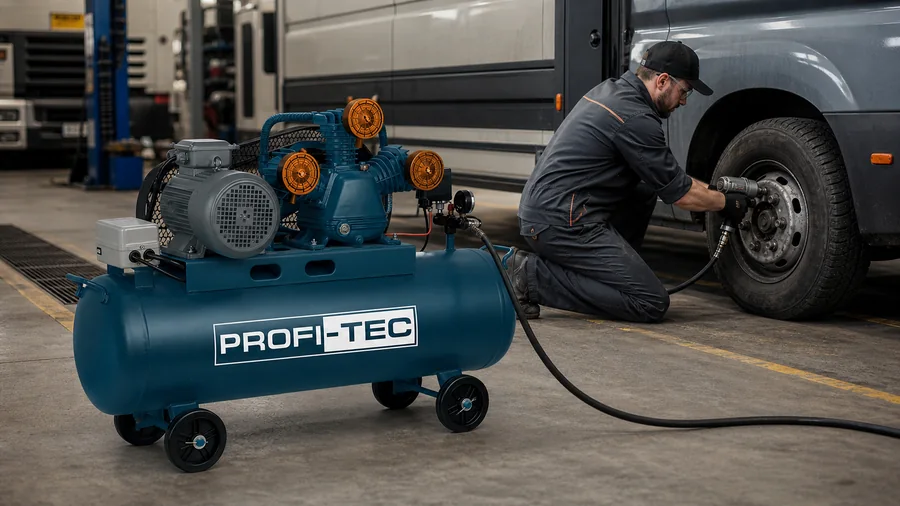 PROFI-TEC OC-100W3-3F работает с гайковёртом в сервисе коммерческого транспорта