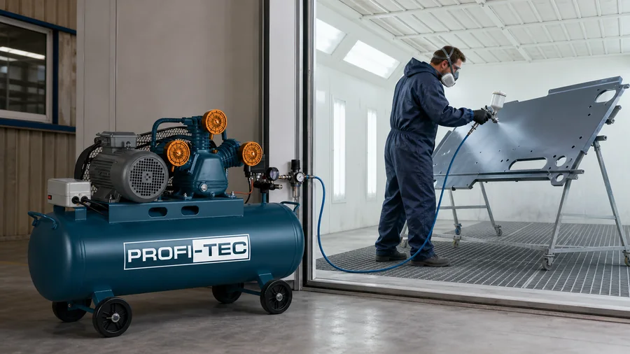 Покраска крупной металлической детали с подачей воздуха от PROFI-TEC OC-200W3-3F