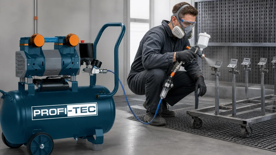 Покраска небольших деталей от компрессора PROFI-TEC OFC-24.2 через влагоотделитель