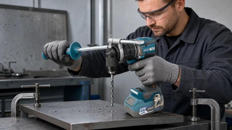 Свердління сталі дрилем-шуруповертом PROFI-TEC PPCD16020