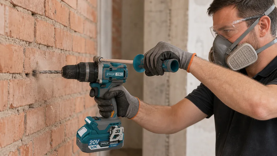 Ударне свердління цегли шуруповертом PROFI-TEC PPCD16020