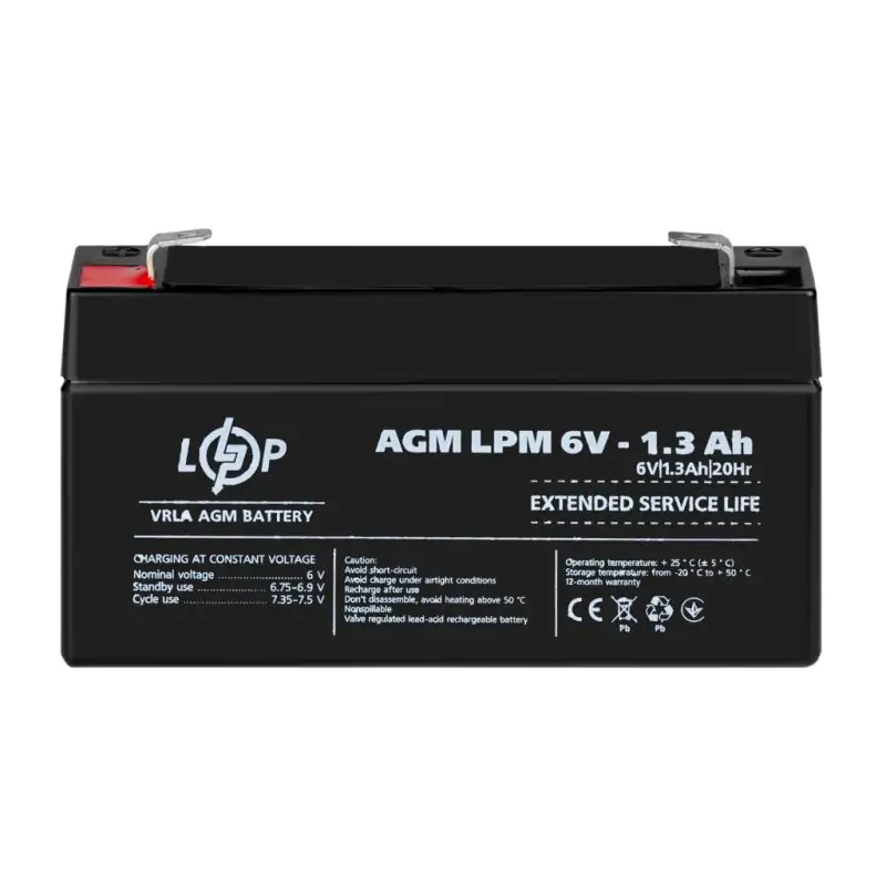 Акумулятор AGM LPM 6V - 1.3 Ah - фото 2