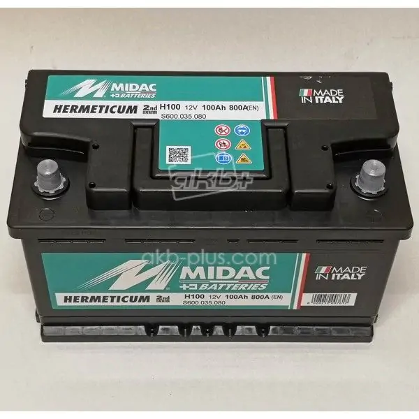 Аккумулятор 6СТ-100A MIDAC HERMETICUM, 12V, 100AH, (-/+) Короткий Евро, 12В, 100АЧ, EN800А - фото 4