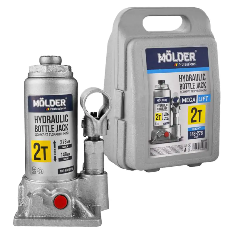 Домкрат гидравлический бутылочный Molder 2т 148-278мм в кейсе - фото 2 Домкрат гидравлический бутылочный Molder 2т 148-278мм в кейсе - фото 2