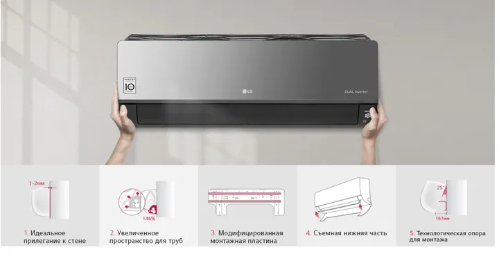 Кондиционер черный зеркало LG Artcool mirror AC12BQ зеркальный инвертор с подключениемк Wi-Fi AC12BQ.NSJR+UA3R - фото 8