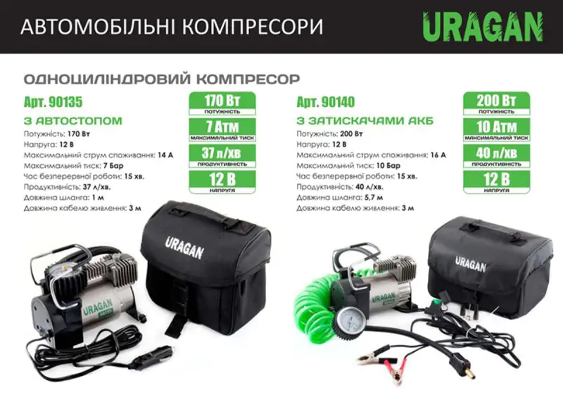 Автомобильный компрессор Uragan 7Атм 37л/мин 170Вт с автостопом - фото 3