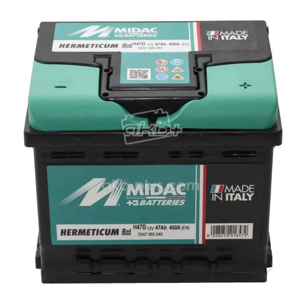 Аккумулятор 6СТ-47A MIDAC HERMETICUM, 12V, 47AH (-/+) низкий Евро, 12В, 47АЧ, EN450А - фото 2
