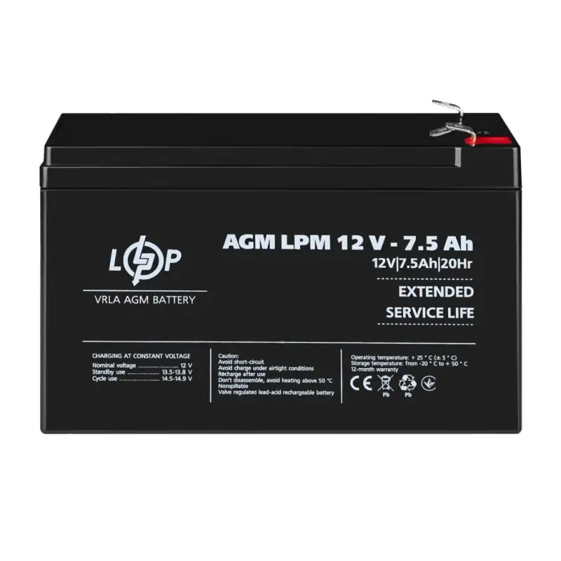 Акумулятор AGM LPM 12V - 7.5 Ah - фото 2 Акумулятор AGM LPM 12V - 7.5 Ah - фото 2