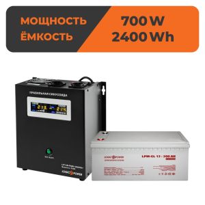 Комплект резервного живлення для котла та теплої підлоги LogicPower ДБЖ + гелева батарея (UPS W1000VA + АКБ GL 2400W)