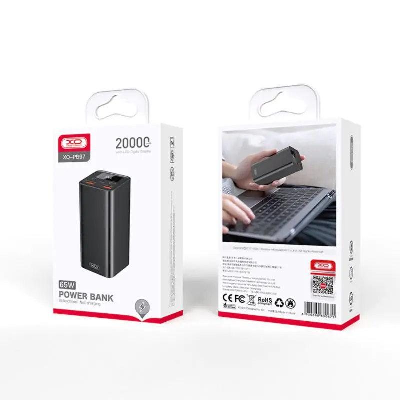 Повербанк (Power Bank) XO PB97 20000mAh 65W чорний - фото 11 Повербанк (Power Bank) XO PB97 20000mAh 65W чорний - фото 11