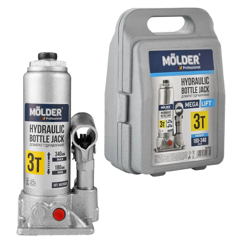Домкрат гидравлический бутылочный Molder 3т 180-340мм в кейсе - фото 2