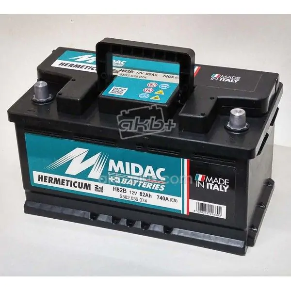 Аккумулятор 6СТ-82 MIDAC HERMETICUM 12V, 82AH (-/+) низкий Евро, 12В, 82АЧ, EN740А - фото 2