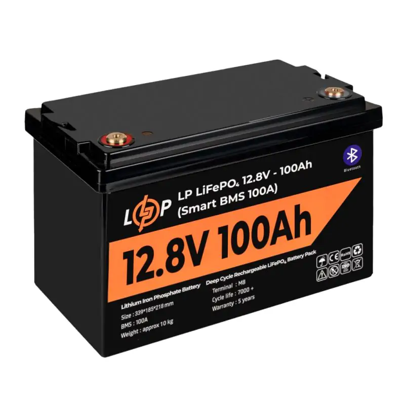 Акумулятор LP LiFePO4 12V (12,8V) - 100 Ah (1280Wh) (Smart BMS 100А) з BT пластик - фото 3