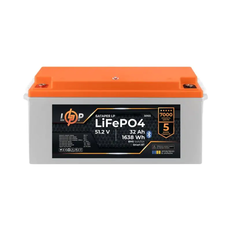 Акумулятор LP LiFePO4 51,2V - 32 Ah (1638Wh) (BMS 64A/32А) пластик Smart BT - фото 2