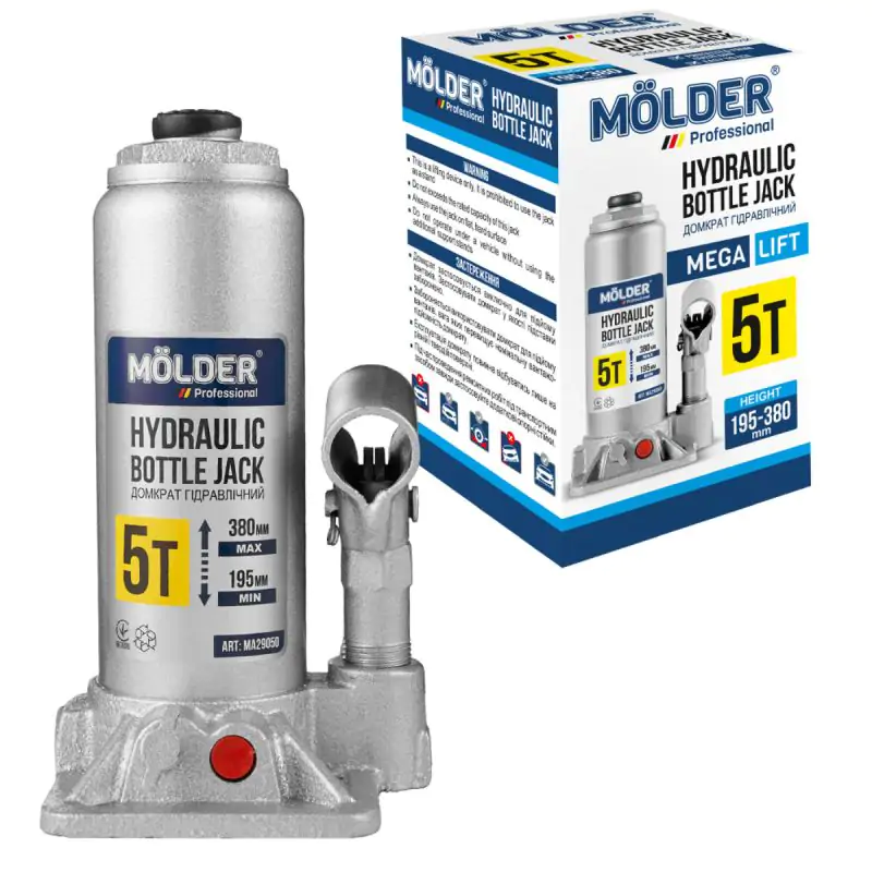 Домкрат гидравлический бутылочный Molder 5т 195-380мм - фото 2