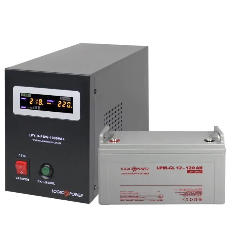Комплект резервного питания для котла и теплого пола LogicPower ИБП + гелевая батарея (UPS B1000VA + АКБ GL 1440W) - фото 2