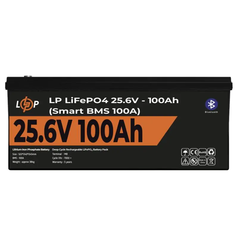 Аккумулятор LP LiFePO4 24V (25,6V) – 100 Ah (2560Wh) (Smart BMS 100А) с BT пластик - фото 2