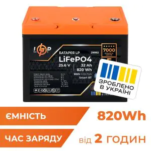 Товар Аккумулятор LP LiFePO4 25,6V - 32 Ah (820Wh) (BMS 40A/32А) пластик Smart BT