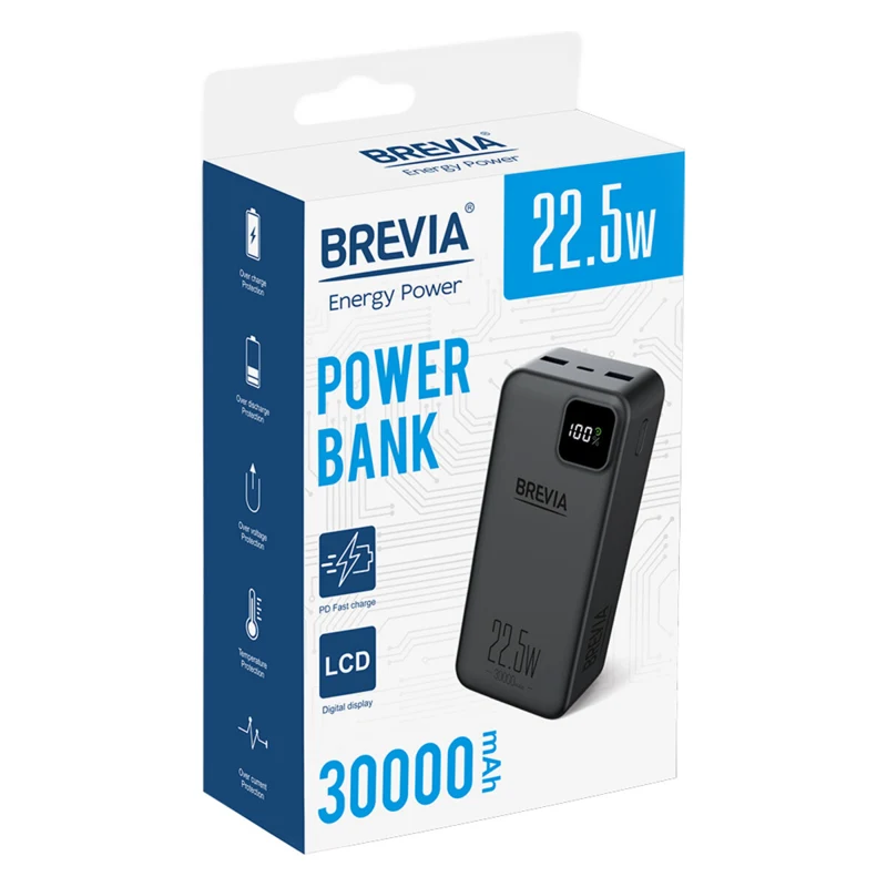 Павербанк Brevia 45320PB 30000 мА·год 22,5 Вт, LCD, чорний - фото 8 Павербанк Brevia 45320PB 30000 мА·год 22,5 Вт, LCD, чорний - фото 8