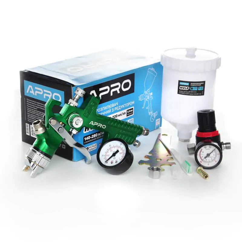 Краскораспылитель Apro HVLP 1,4мм в/б пласт. 600мл с редуктором - фото 5 Краскораспылитель Apro HVLP 1,4мм в/б пласт. 600мл с редуктором - фото 5