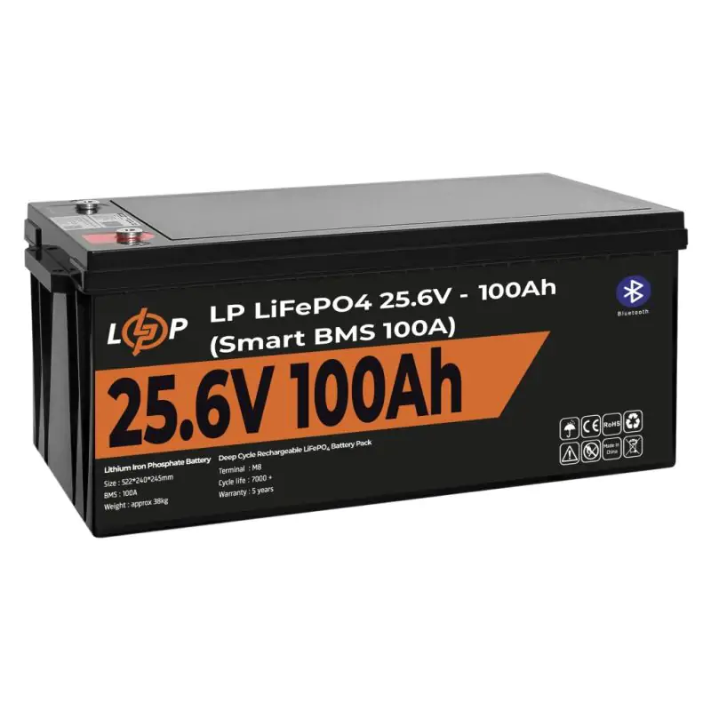 Аккумулятор LP LiFePO4 24V (25,6V) – 100 Ah (2560Wh) (Smart BMS 100А) с BT пластик - фото 4