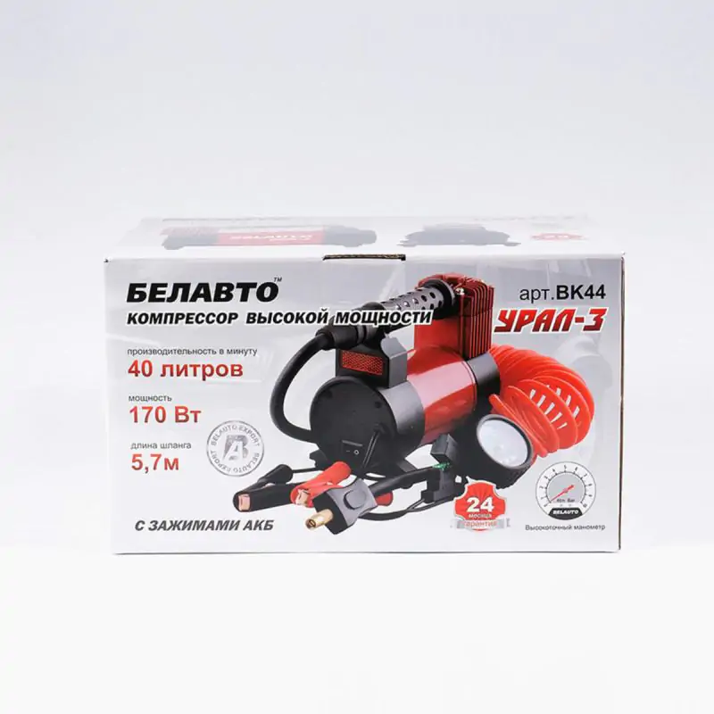 Компресор автомобільний Белавто Урал-3 10Атм 40л/хв 170Вт із зажимами АКБ - фото 3