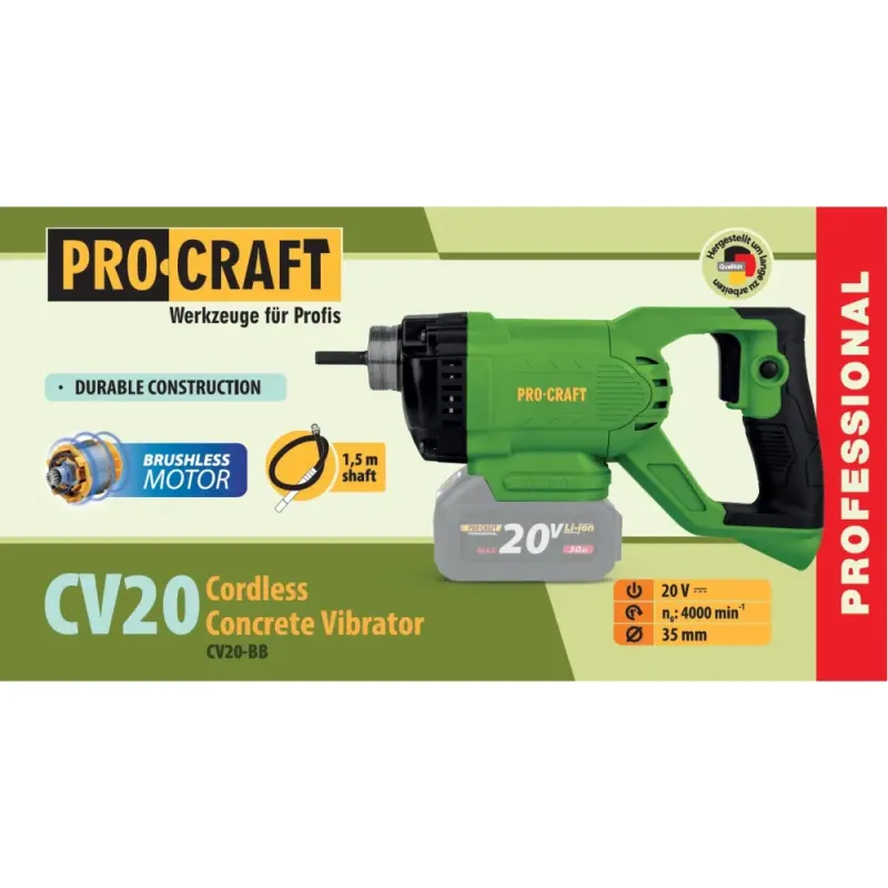 Аккумуляторный вибратор для бетона Procraft CV20 (с булавой 1,5 м) (без акб и зп) - фото 2
