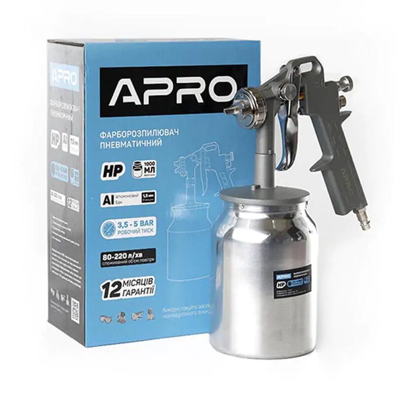 Фарборозпилювач Apro HP 1,5мм н/б металл. 1000мл - фото 3 Фарборозпилювач Apro HP 1,5мм н/б металл. 1000мл - фото 3