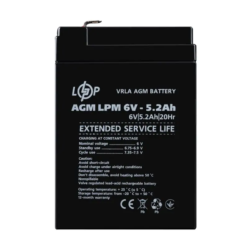 Аккумулятор AGM LPM 6V - 5.2 Ah - фото 1 Аккумулятор AGM LPM 6V - 5.2 Ah - фото 1