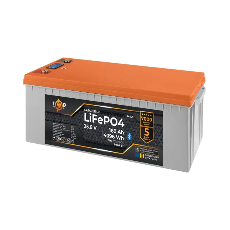 Акумулятор LP LiFePO4 25,6V - 160 Ah (4096Wh) (BMS 200A/100А) пластик LCD Smart BT - фото 3