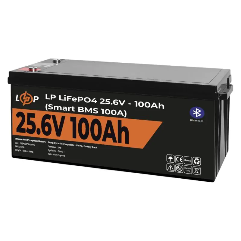 Аккумулятор LP LiFePO4 24V (25,6V) – 100 Ah (2560Wh) (Smart BMS 100А) с BT пластик - фото 3