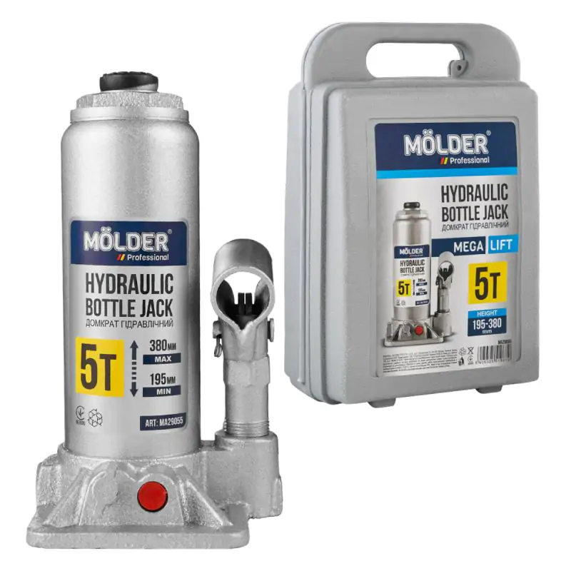 Домкрат гидравлический бутылочный Molder 5т 195-380мм в кейсе - фото 2 Домкрат гидравлический бутылочный Molder 5т 195-380мм в кейсе - фото 2