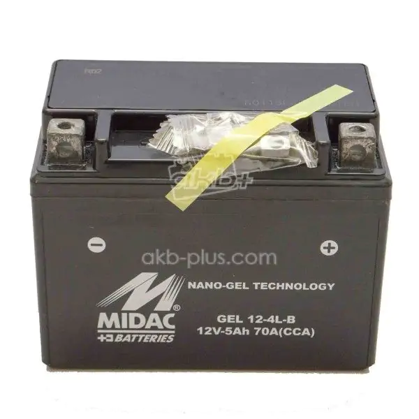 Аккумулятор 5AH-12V GEL 12-4L-B MIDAC MOTO (120Х71Х91), R, EN70, ГЕЛИВЫЙ - фото 2