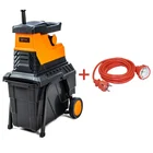 Садовый измельчитель GTM MS2800/45 KIT, фреза, 2800 Вт, ветки до 45 мм + удлинитель 10 м - миниатюра 1
