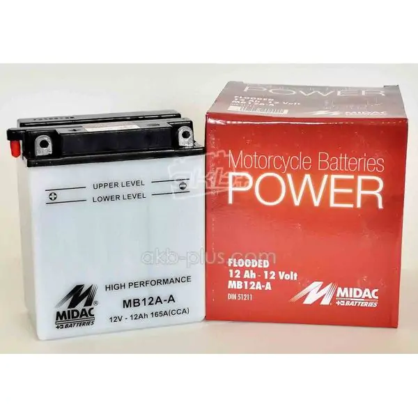 Аккумулятор 12AH-12V MB12A-A (YB12A-A) MIDAC MOTO (134Х80Х160), L, EN165 - фото 2