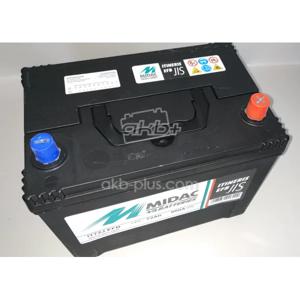 Акумулятор 6СТ-72A MIDAC ITINERIS EFB-STOP & START ASIA, 12V, 72AH (-/+), EN660А - фото 2 Акумулятор 6СТ-72A MIDAC ITINERIS EFB-STOP & START ASIA, 12V, 72AH (-/+), EN660А - фото 2