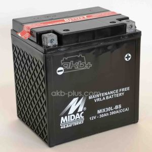 Акумулятор 30AH-12V MTX30L-BS (YTX30L-BS) MIDAC MOTO (166Х126Х177), R, EN390