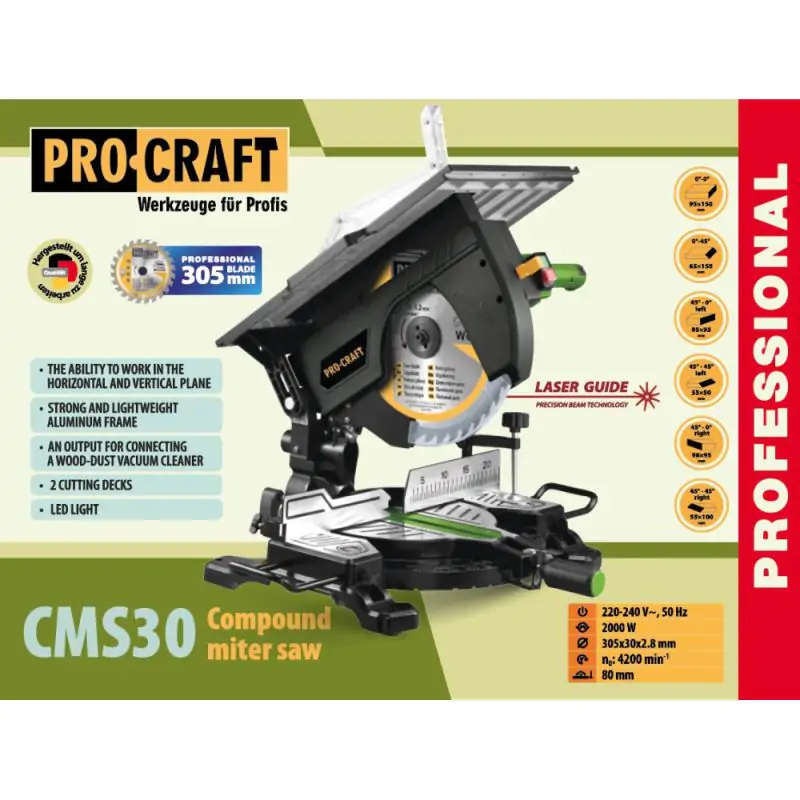 Стационарная циркулярно-торцовочная пила Procraft CMS30 - фото 2