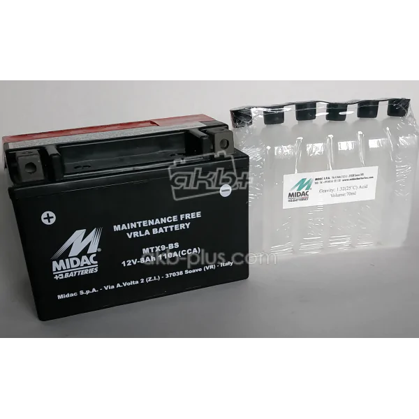 Аккумулятор 8AH-12V MTX9-BS (YTX9-BS) MIDAC MOTO (150Х87Х105), L, EN110 - фото 2