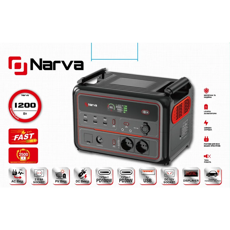 Портативна зарядна станція NARVA NPS-1200 1200 Вт, 1008 Вт·год, LiFePO4 - фото 3