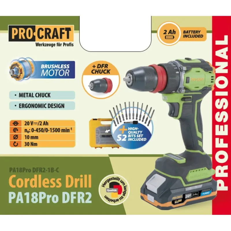 Шуруповерт Procraft PA18Pro DFR2 (з 1 АКБ 2Ач) набір біт - фото 2
