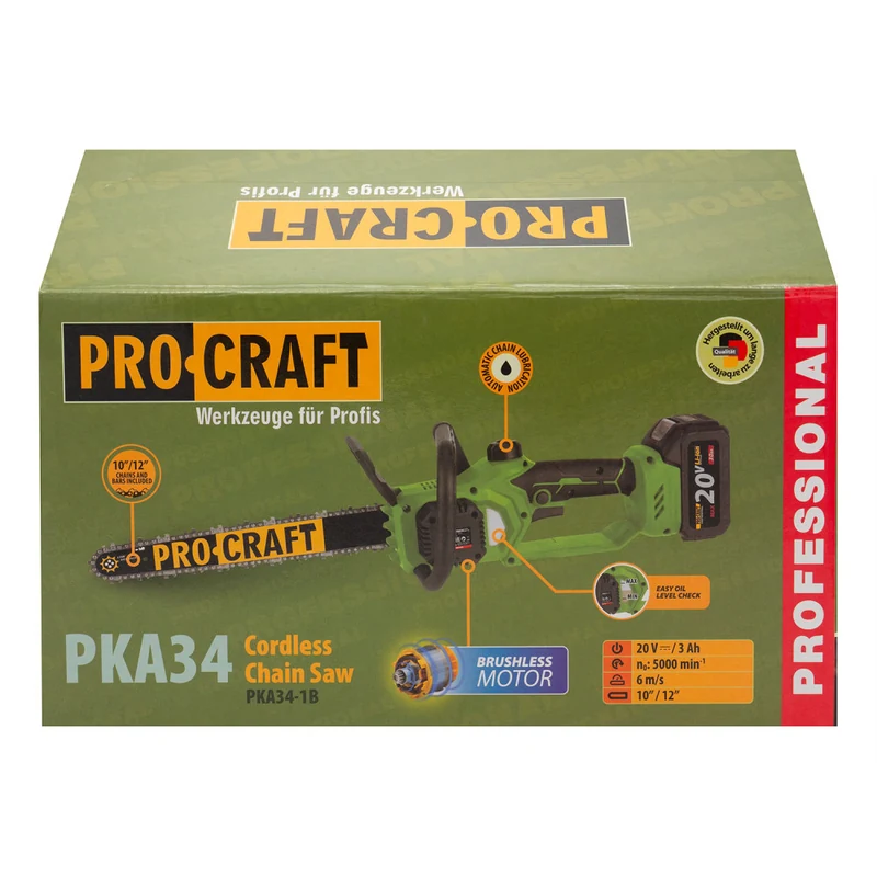 Аккумуляторная цепная пила Procraft PKA34 20 В, 2 шины 25/30 см, без АКБ и ЗУ - фото 11 Аккумуляторная цепная пила Procraft PKA34 20 В, 2 шины 25/30 см, без АКБ и ЗУ - фото 11