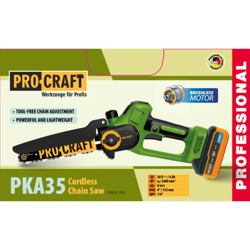 Аккумуляторная мини-пила Procraft PKA35 (1 АКБ 20В 4Ач Turbo, ЗУ) - фото 2 Аккумуляторная мини-пила Procraft PKA35 (1 АКБ 20В 4Ач Turbo, ЗУ) - фото 2