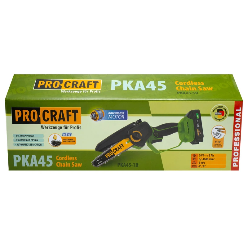 Аккумуляторная мини-пила Procraft PKA45 20 В, 1 АКБ 2 Ач, шины 6″ и 8″ - фото 14